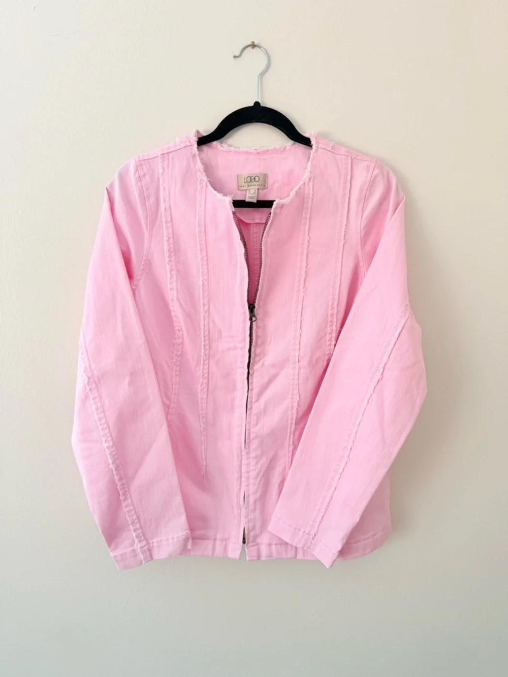 Barbie Pink Jean Jacket Medium (8) LOGO Lori Goldstein Bubblegum Pink ZipUp NWOT - Picture 2 of 14